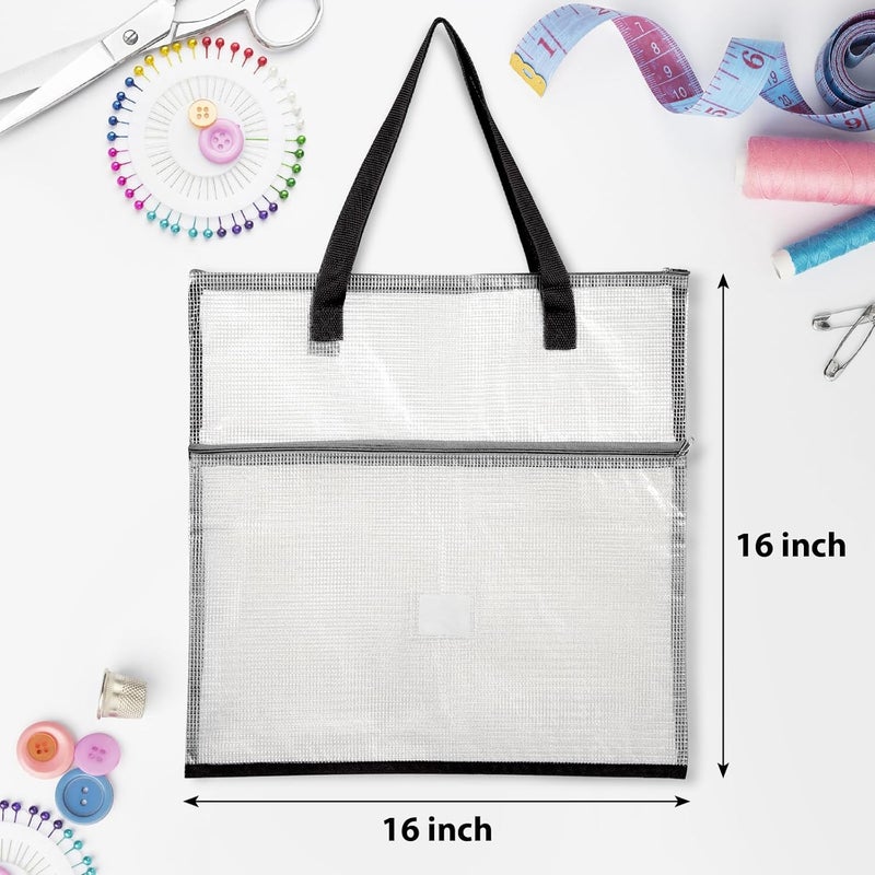 Cosblank 16.1x16.1inch Sew Project Bag Jumbo Needlepoint Project Bag for Sewing Quilting Craft Organizer Storage Portable Vinyl Mesh Zipper Pouch with Handle for Quilter Crafter Art Stitching(Black) - Image 2